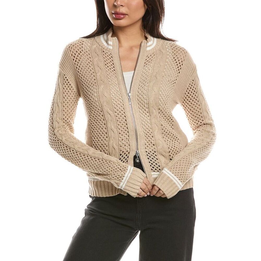 Wispr Womens  Open Cable Silk-Blend Bomber Jacket, White